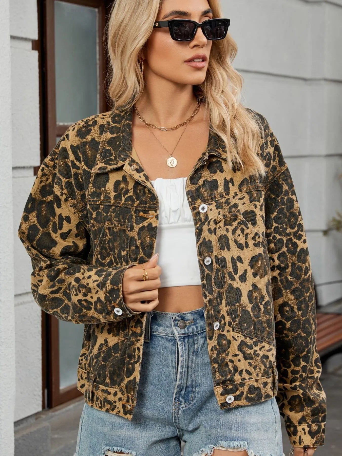 Trendy Animal Print Jean Jacket - EasyApparels