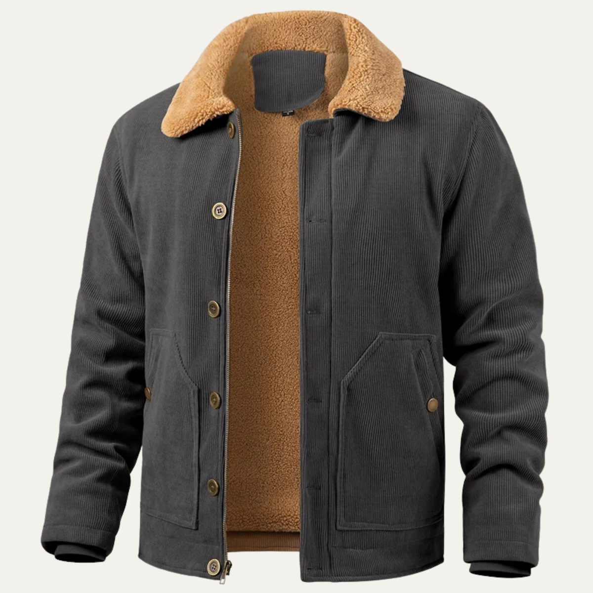 Warm Mens Corduroy Fleece Lined Button Jacket
