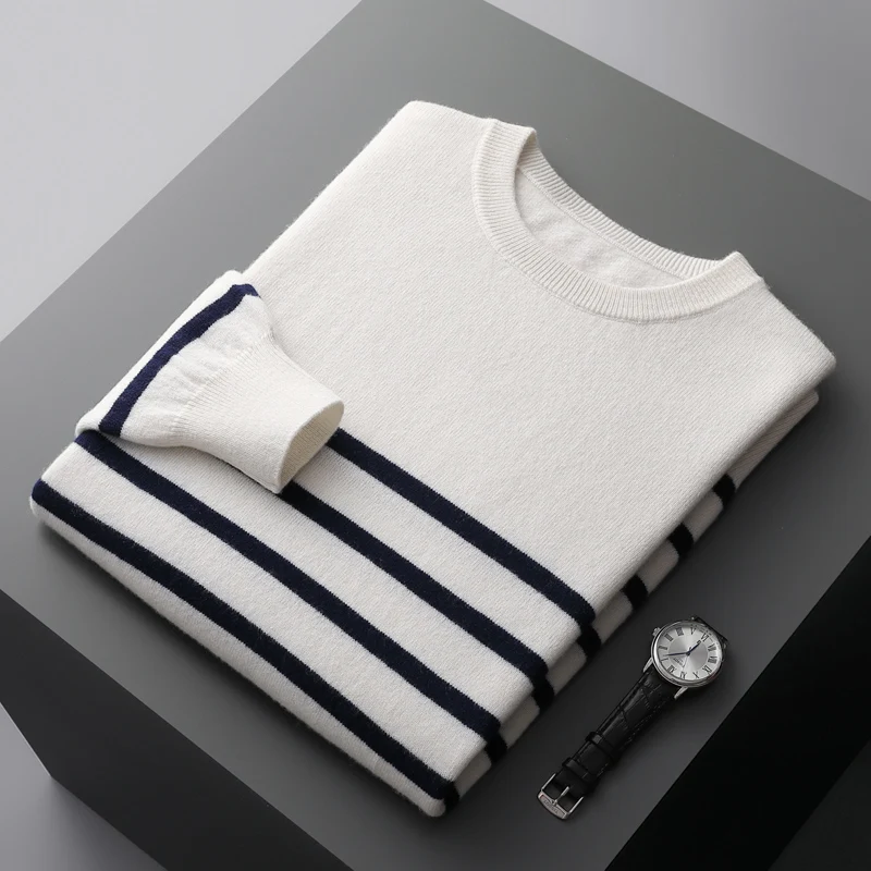 Classic Striped Crew Neck Wool Sweater