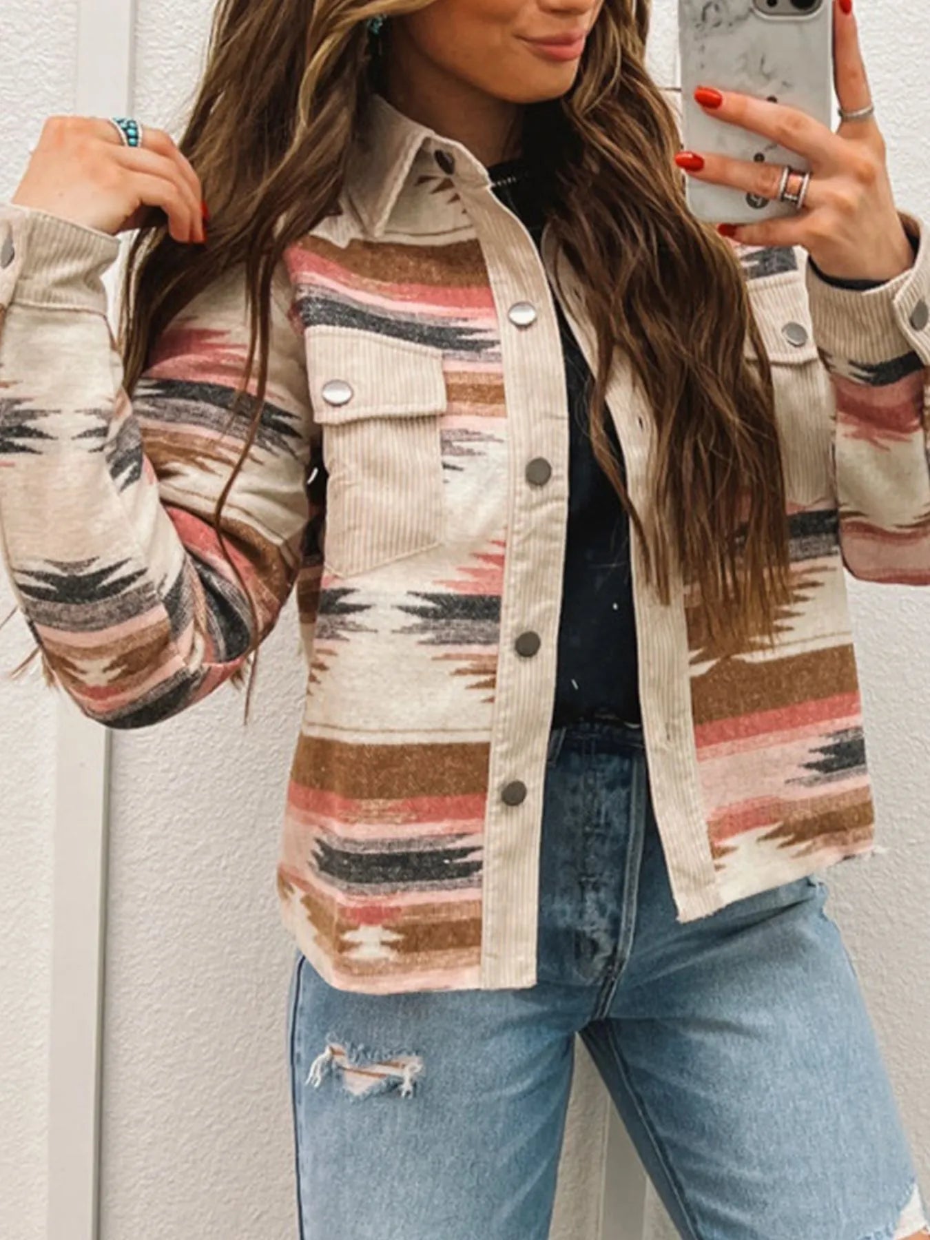 Rugged Textured Plaid Button Down Long Jacket - EasyApparels