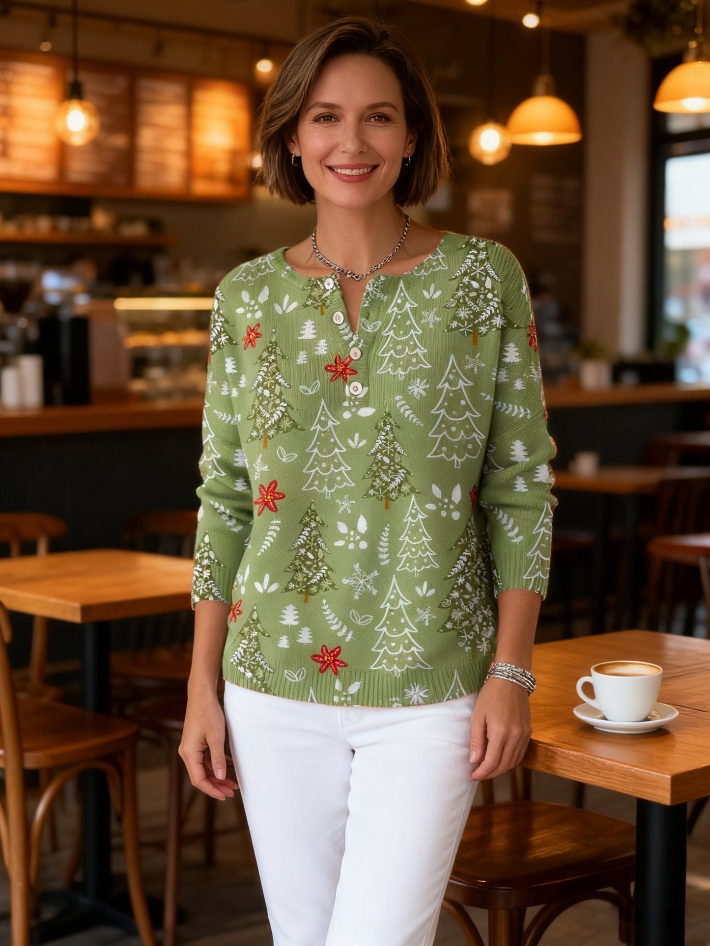 Festive Holiday Sweatshirt with Buttons