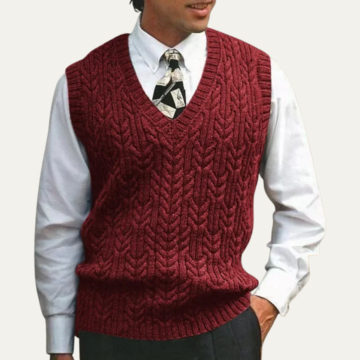 Cozy Men's Cable Knit V Neck Sweater Vest