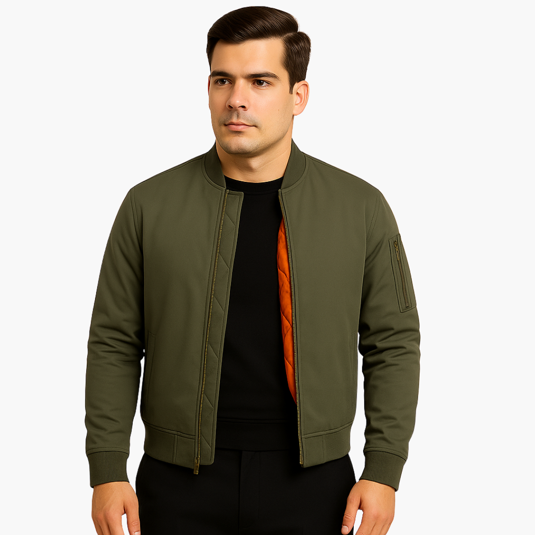 Men's Zip Up Baseball Jacket with Ribbed Sleeves