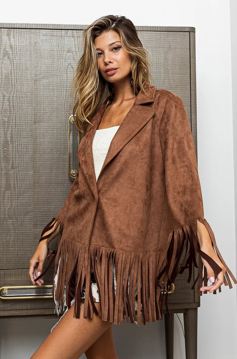 Stylish Fringe Trim Women's Blazer Jacket - EasyApparels