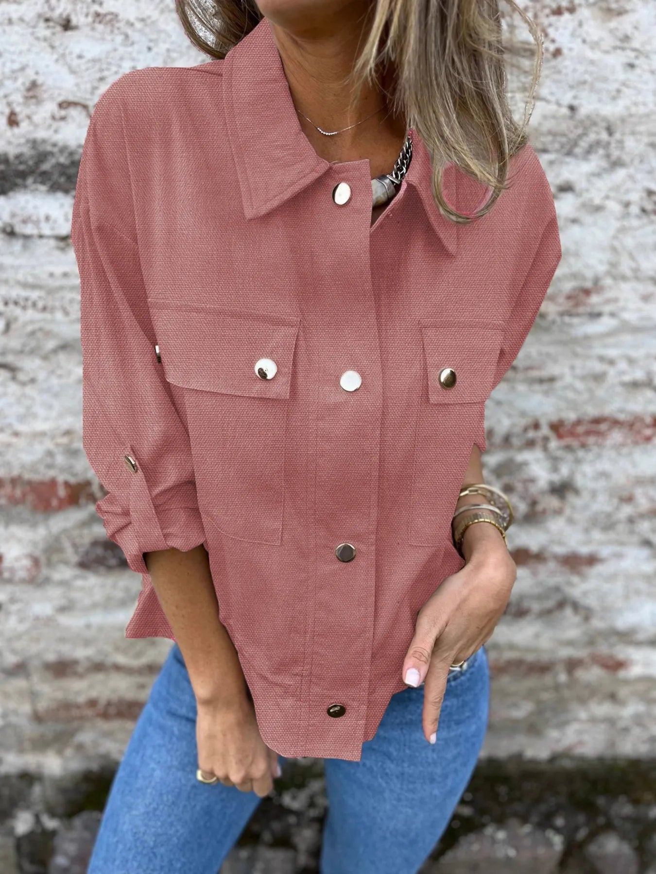 Practical Women's Jacket with Buttons and Storage Pockets