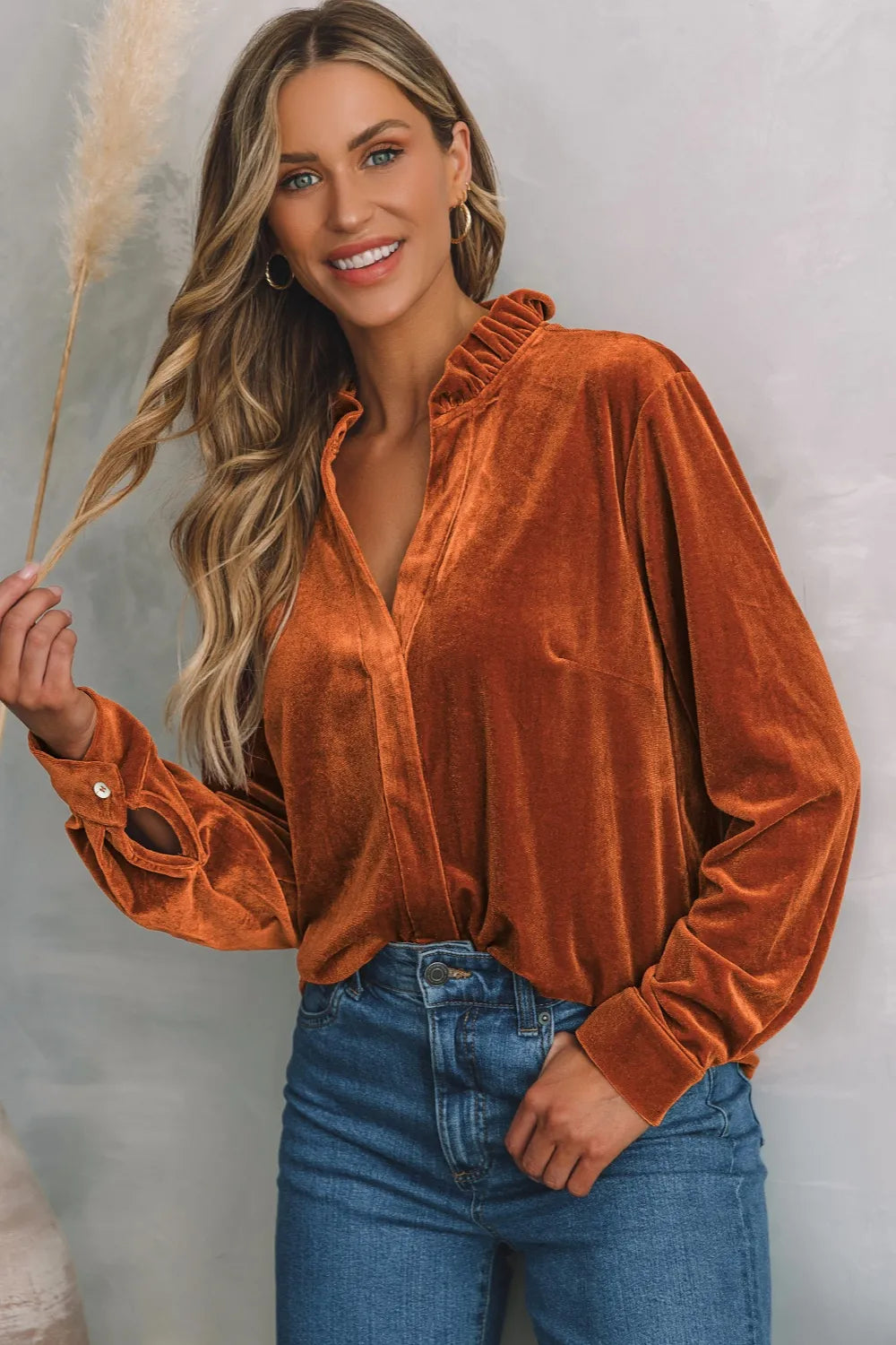 Flirty Ruffled High Neck Long Sleeve Top - EasyApparels