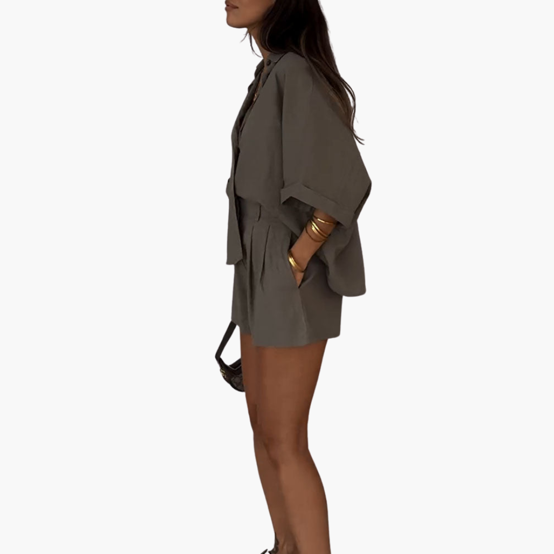 Summer Two Piece Outfit - Women's Top and Shorts