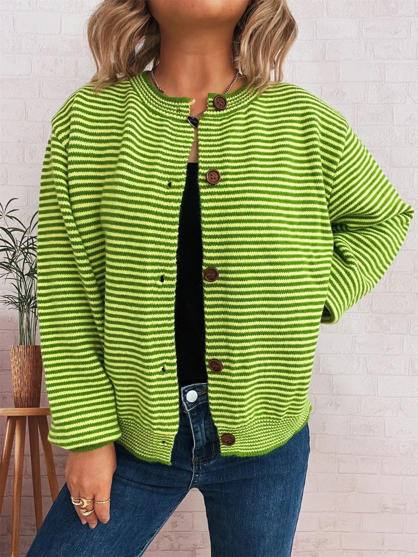 Colorful Long Sleeve Button Front Sweater