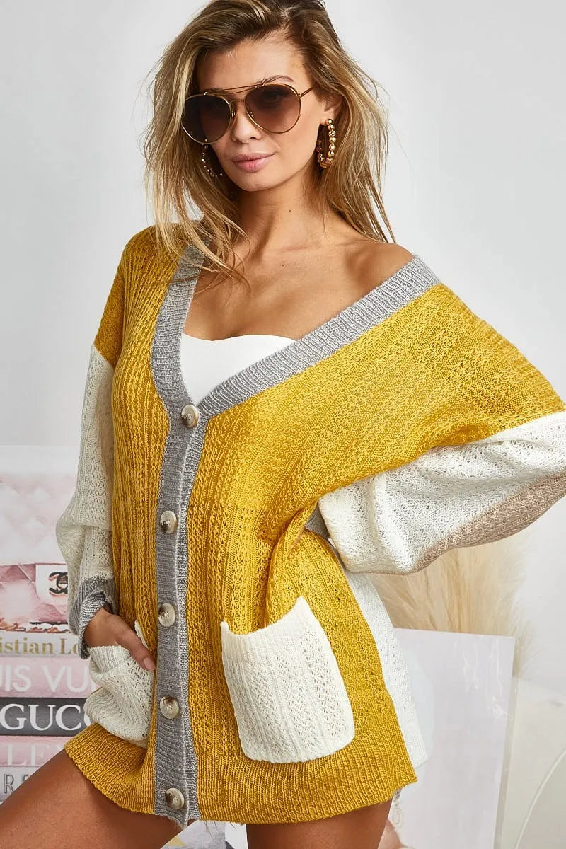 Colorful Button Front Knit Cardigan Sweater - EasyApparels