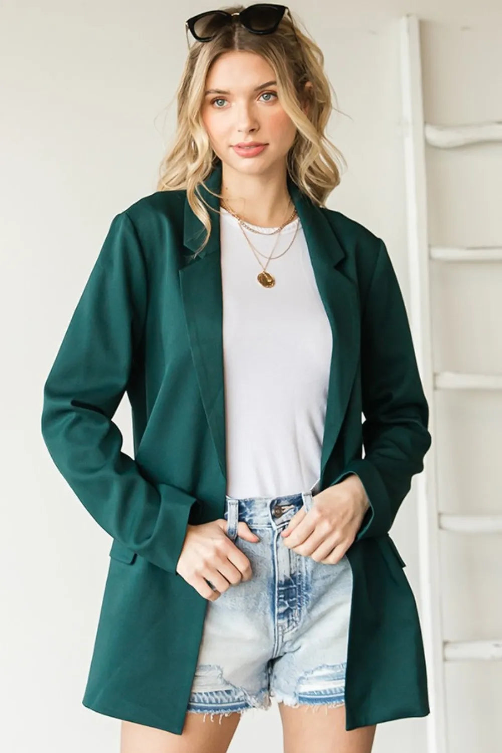 Classic Oversized Open Front Long Sleeve Blazer with Pockets - EasyApparels