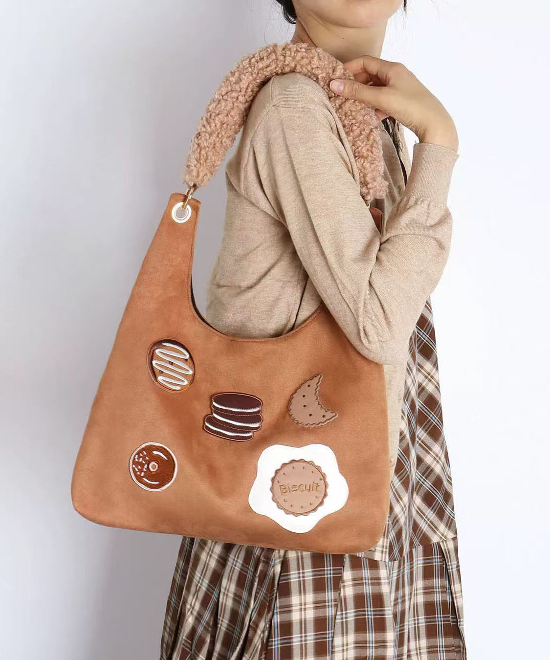 Grand sac à main en coton avec poches kaki - EasyApparels