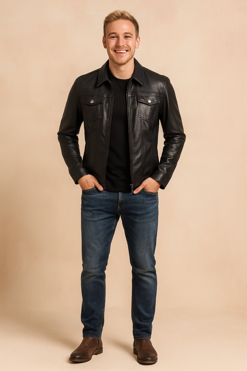 Leather Biker Jacket for Men Black - Luxicro