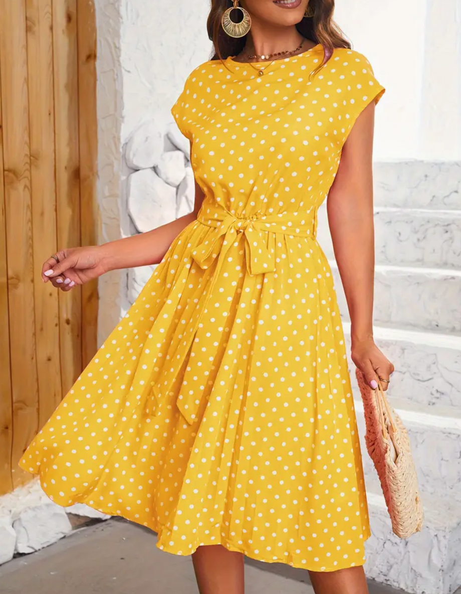 Floral Polka Dot A-Line Knee Length Dress