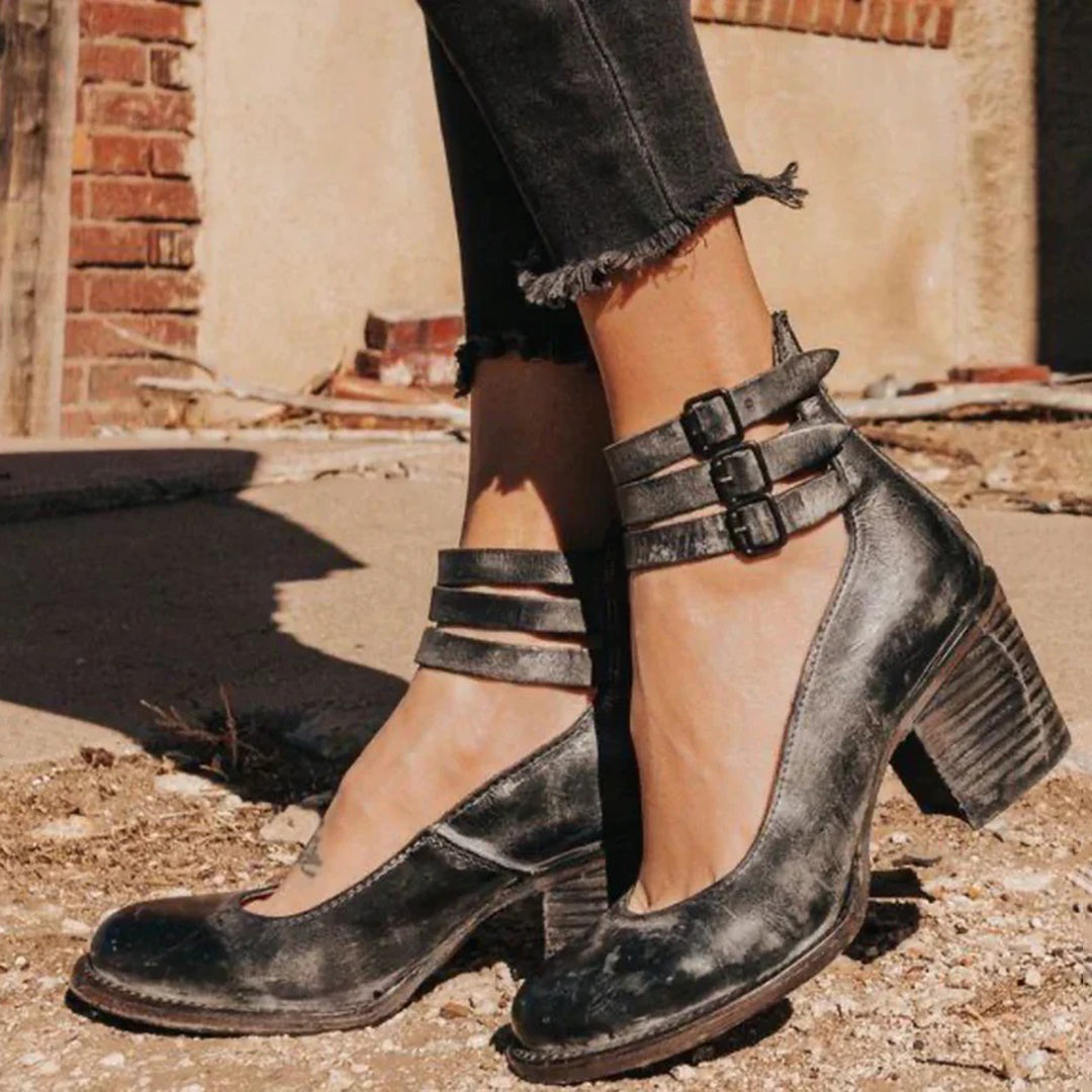Ladies Classic Closed Toe Block Heel Sandals