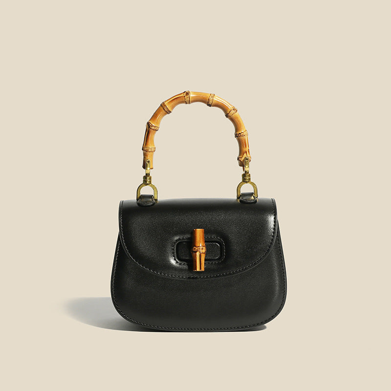 Chic Leather Bag with Wooden Handle