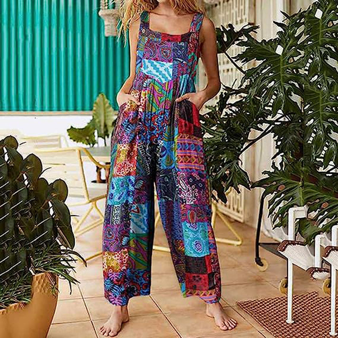 Relaxed Fit Women's Patchwork Jumpsuit with Pockets