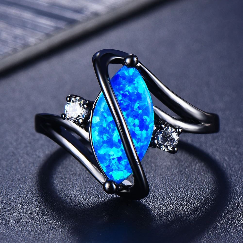 Sleek Navy Blue Opal Silver Engagement Ring - Luxicro