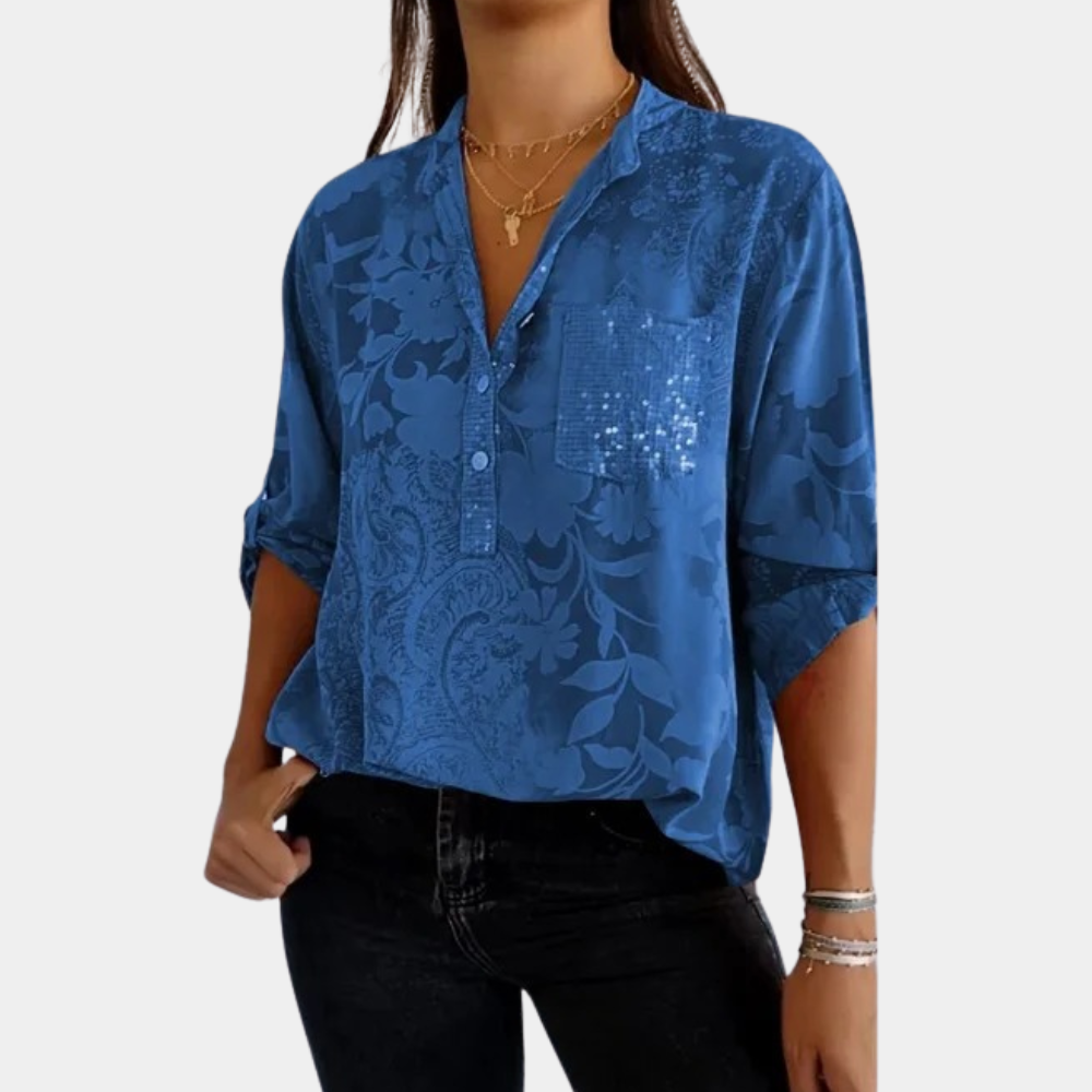 Comfortable V-Neck Women's Blouse Long Sleeve