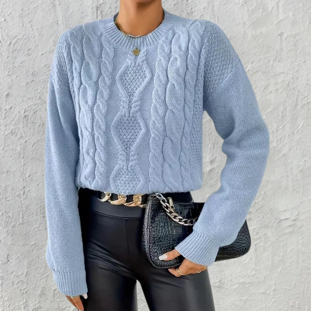 Soft Crew Neck Cable Knit Women's Sweater - EasyApparels