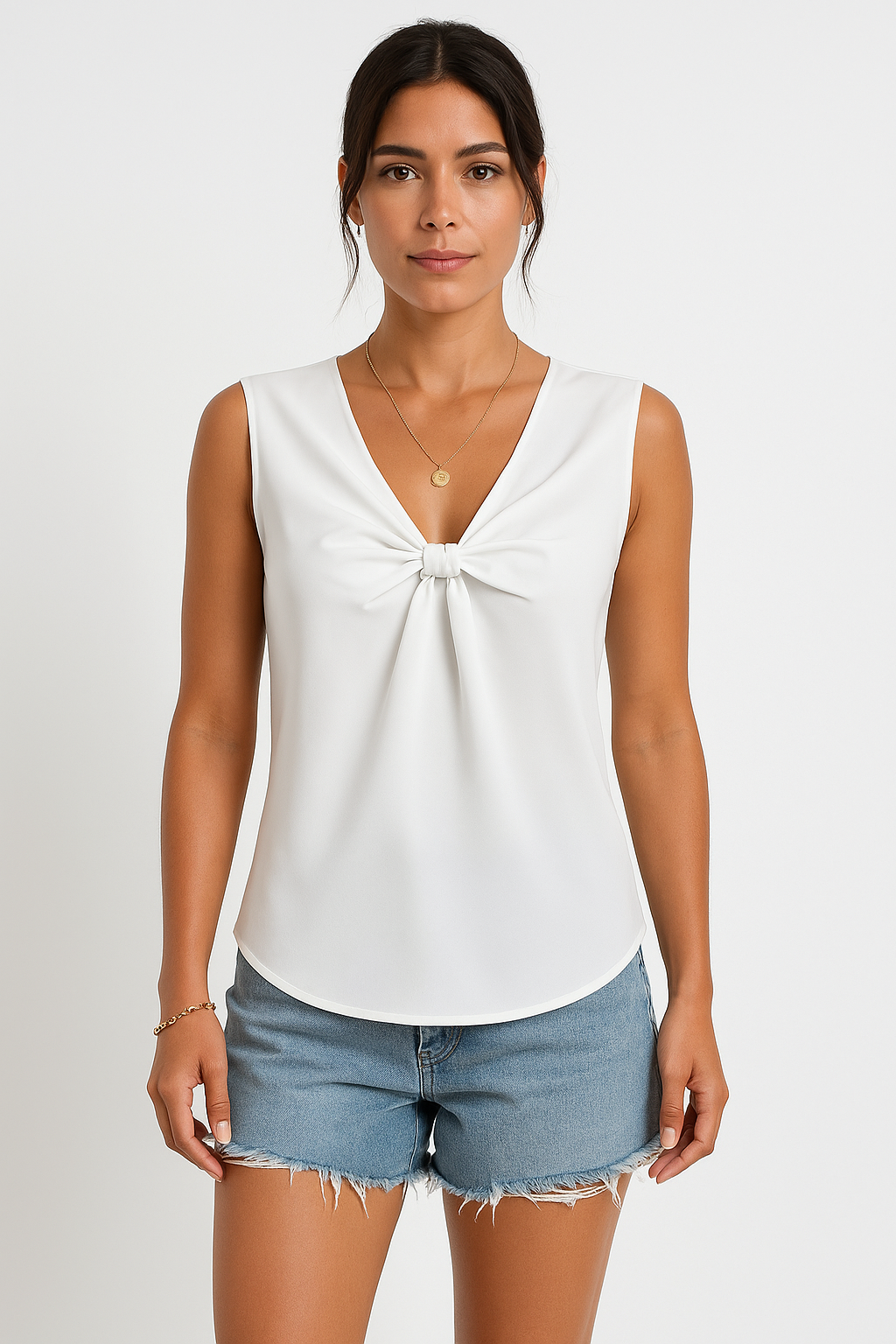 Women's Summer Vest Top with V Neck and Tie Waist - EasyApparels