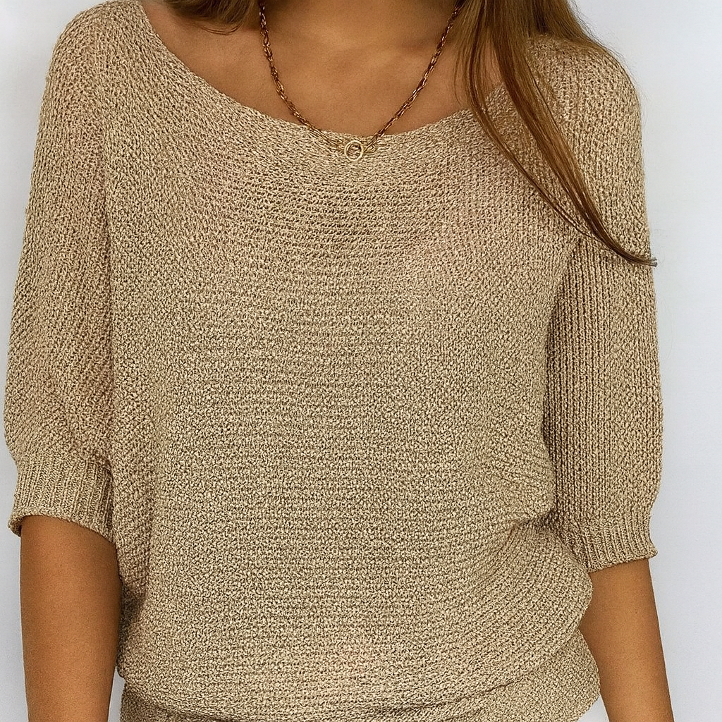 Casual Beige Crew Neck Knit Sweater - Vossary