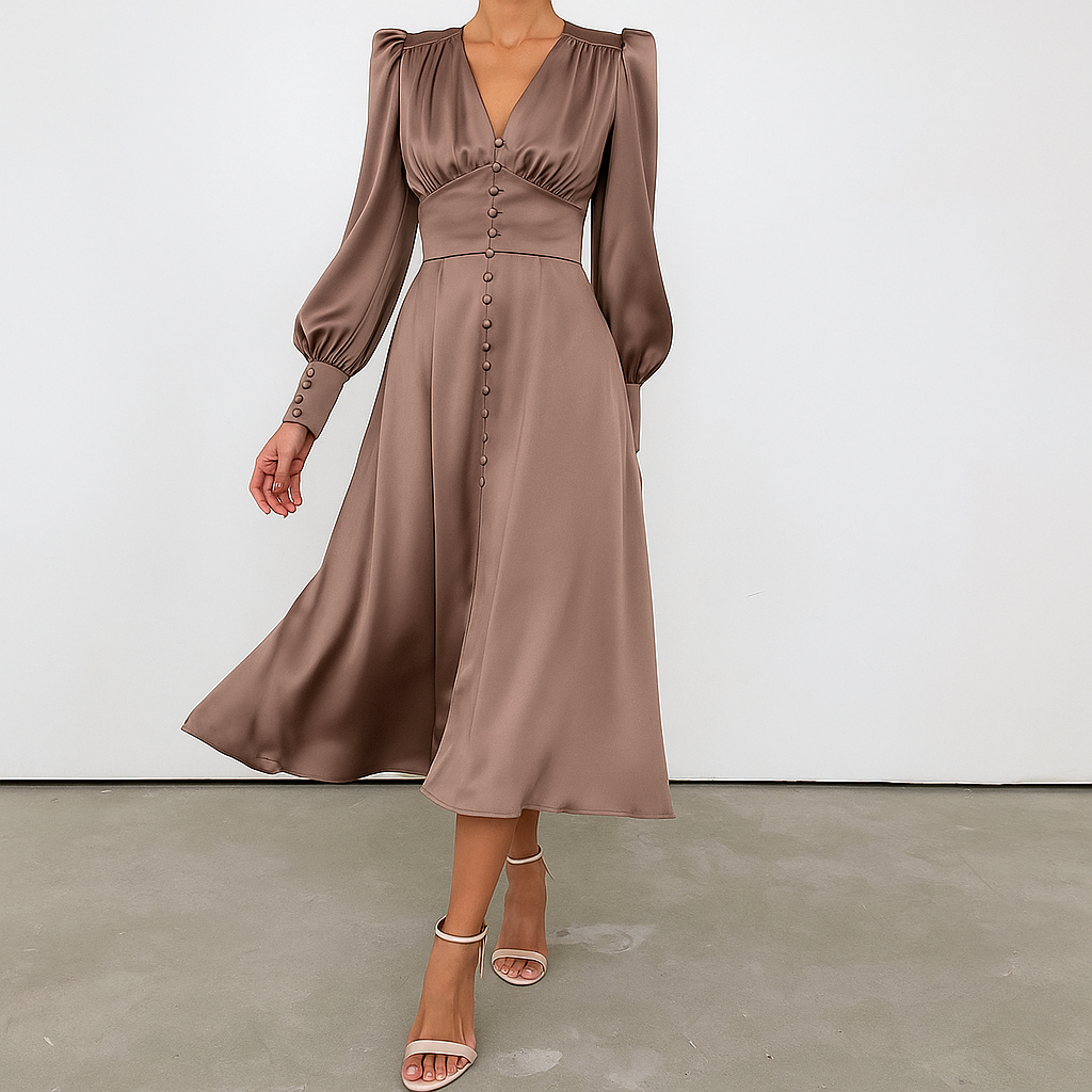 Soft Ruffled Neckline Midi Dress