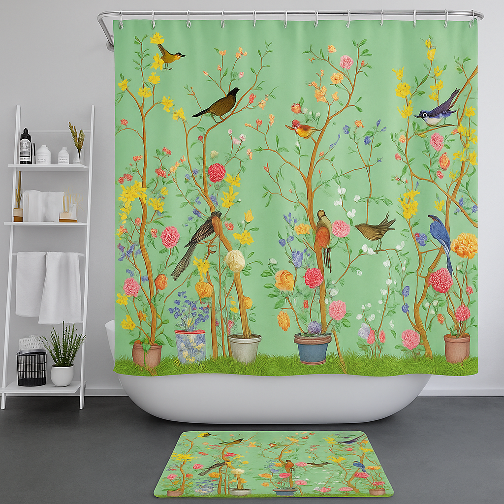 Colorful Green Bath Accessories Set with Rug