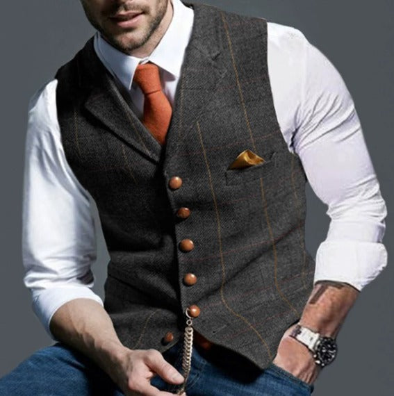 Traditional Mens Vest with Lapel Collar