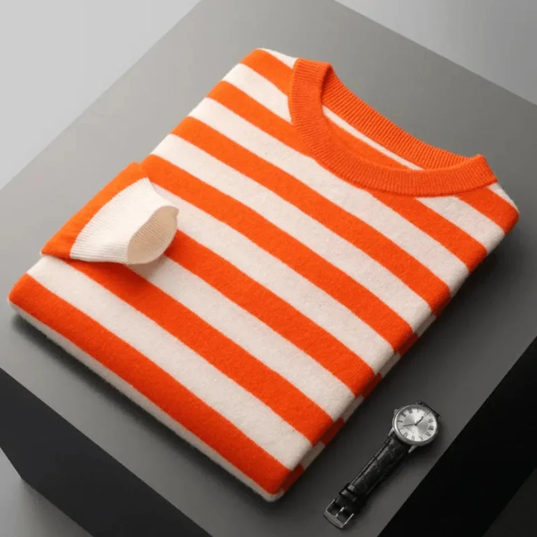 Classic Crew Neck Striped Wool Sweater