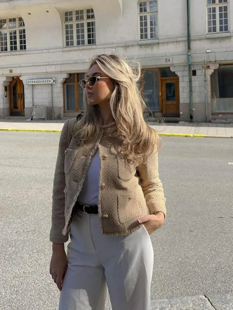 Classic Women's Tweed Coat - Timeless Chic Outerwear - EasyApparels