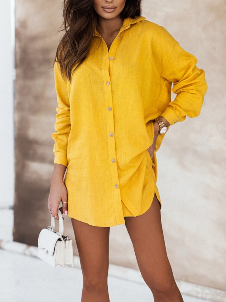 Relaxed Fit Button Up Top and Shorts Set