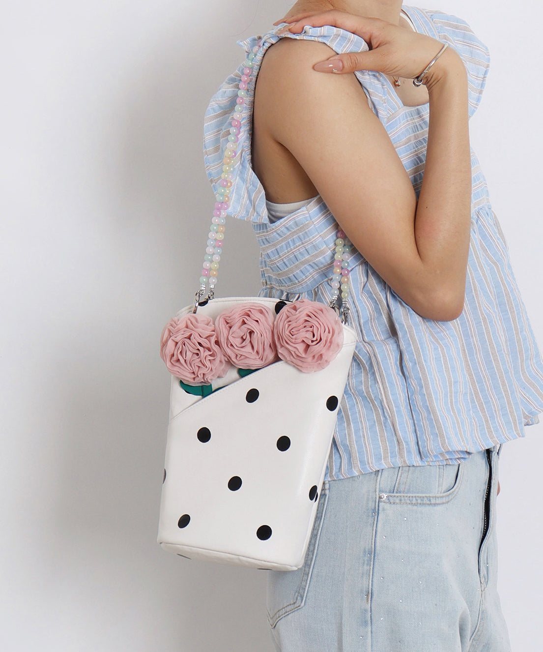 Chic Faux Leather Tote Bag Floral Print White - EasyApparels