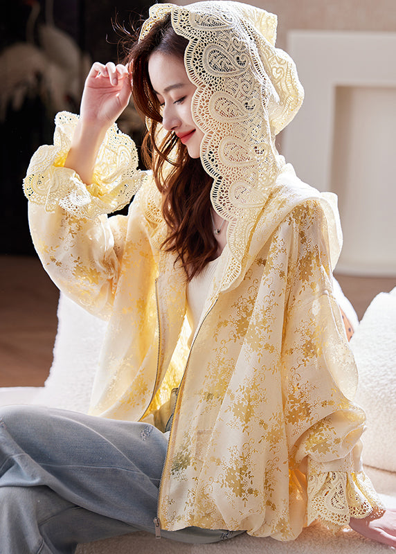 Doudoune jaune-mode avec fermeture éclair et manches larges - EasyApparels