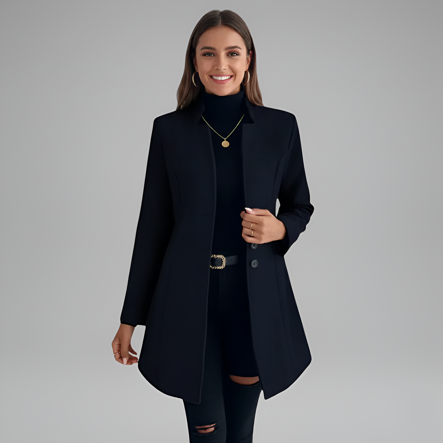Donna Lungo Cappotto Invernale con Bottone