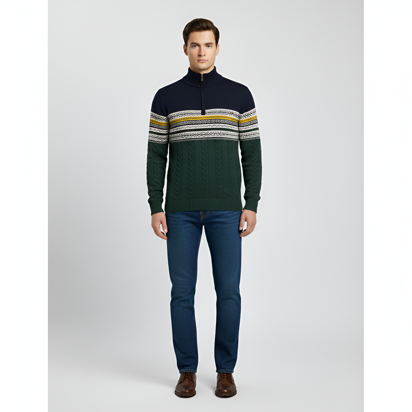 Warm Men's Wool Blend Zip Neck Sweater