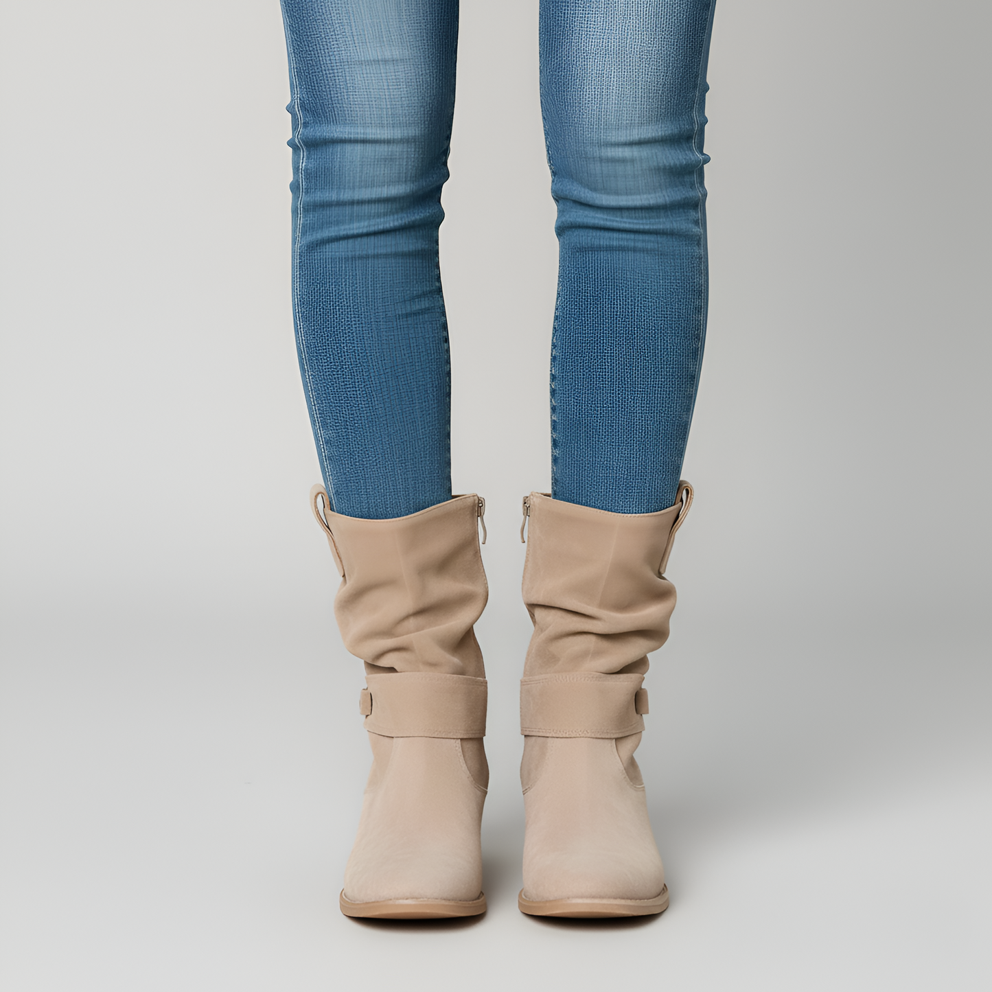 Donne Suede Ankle Stivali con Cinturino e Zip