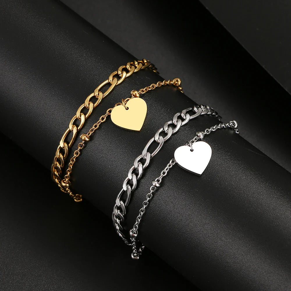 Two Tone Heart Chain Bracelet