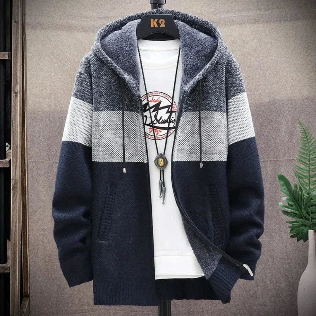 Multicolored Woolen Hooded Sweatshirt