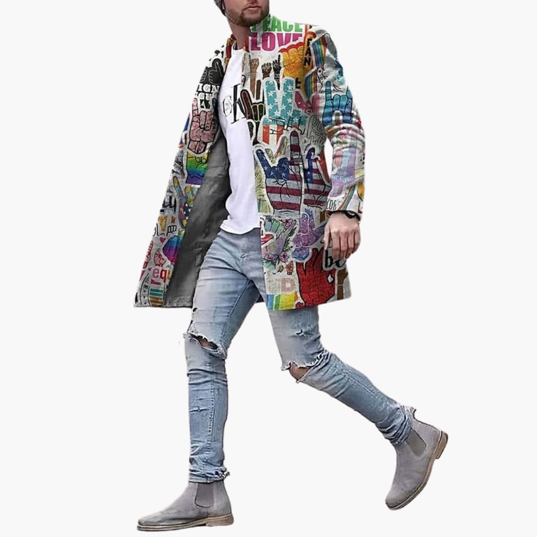 Trendy Mens Overcoat with Print Design