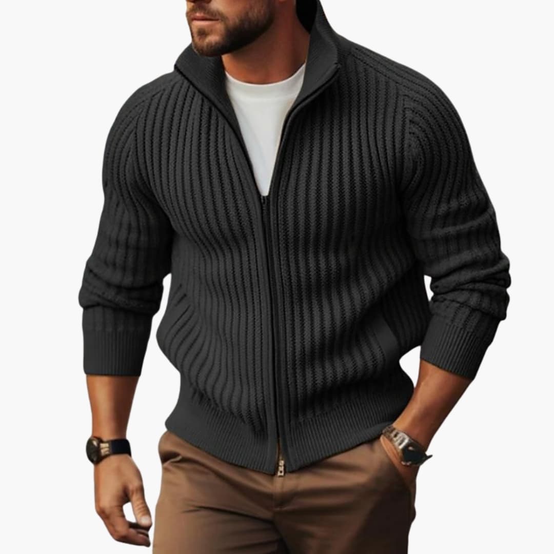 Men's Textured Zip Up Sweater