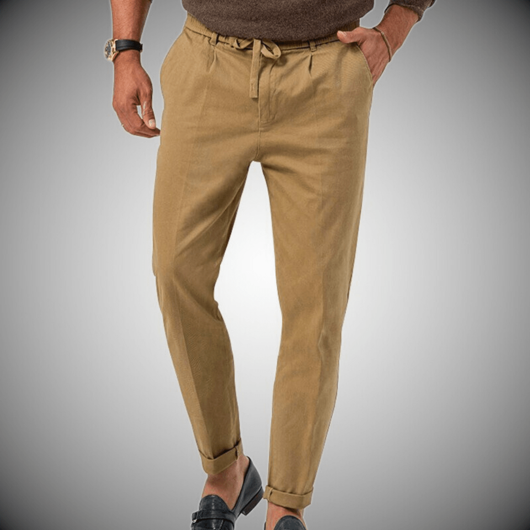 Relaxed Fit Linen Drawstring Cuffed Pants