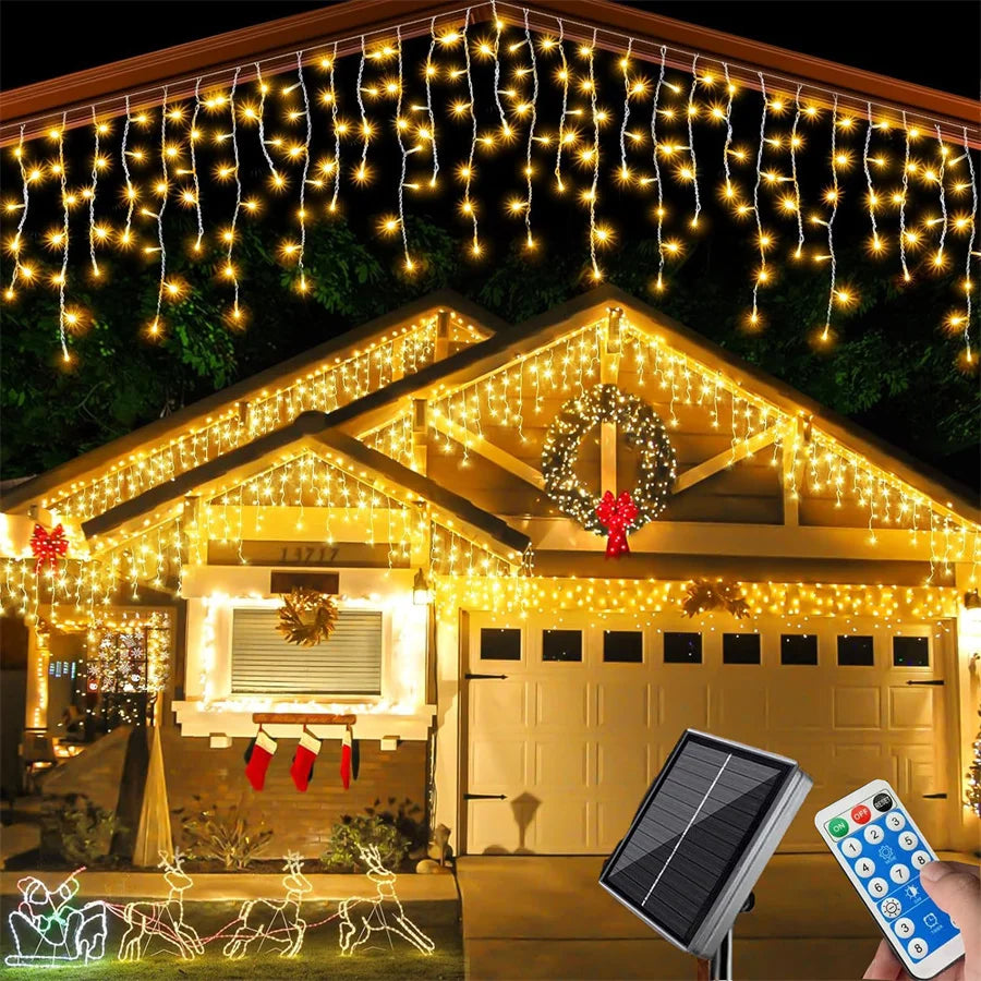 Outdoor Solar Icicle String Lights
