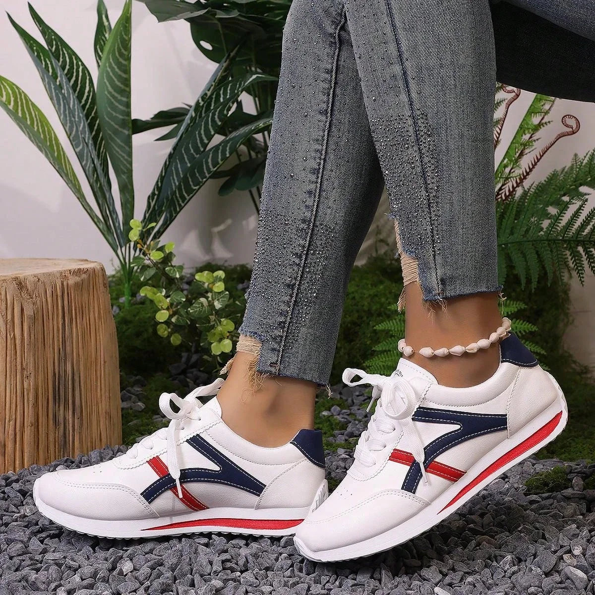 Comfy White Stripe Women's Sneakers