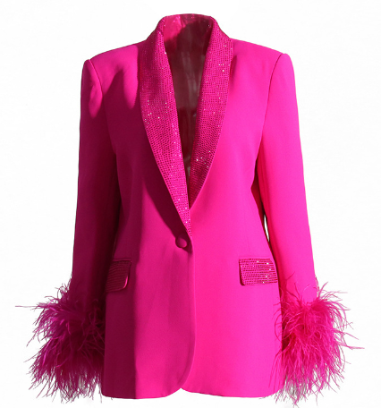Classic Women's Office Blazer with Feather Trim - Luxicro