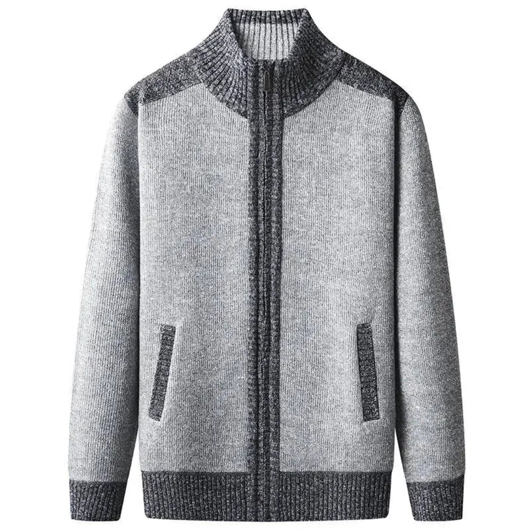 Classic Contrast Zip Up Knit Sweater