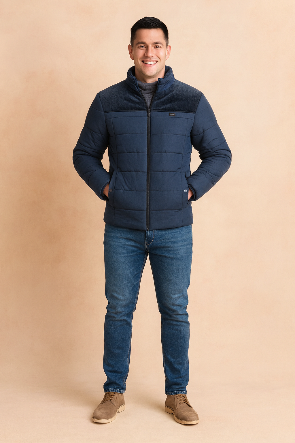 Men's Quilted Jacket with High Collar