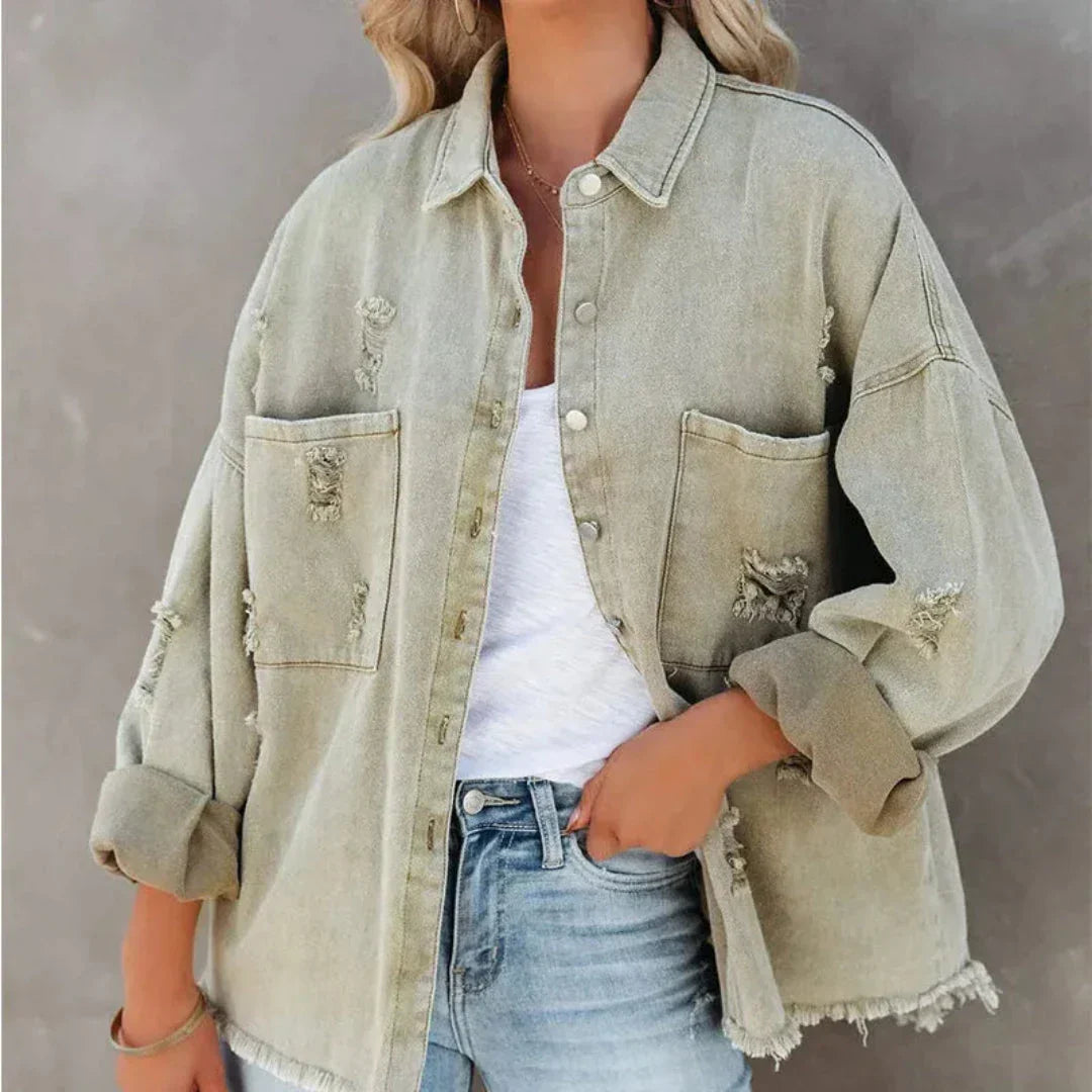 Ripped Vintage Blue Jean Jacket