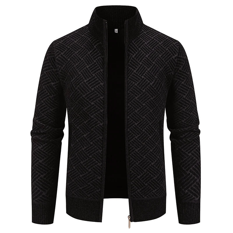 Warm Zip Up Geometric Pattern Cardigan Sweater