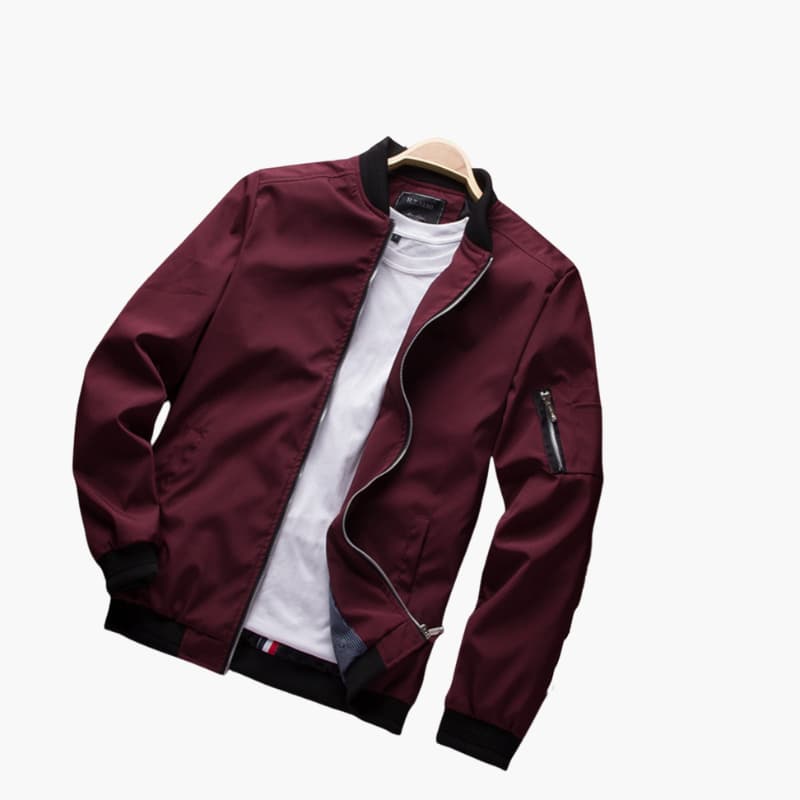 Men's Zip Up Bomber Jacket with Ribbed Cuffs