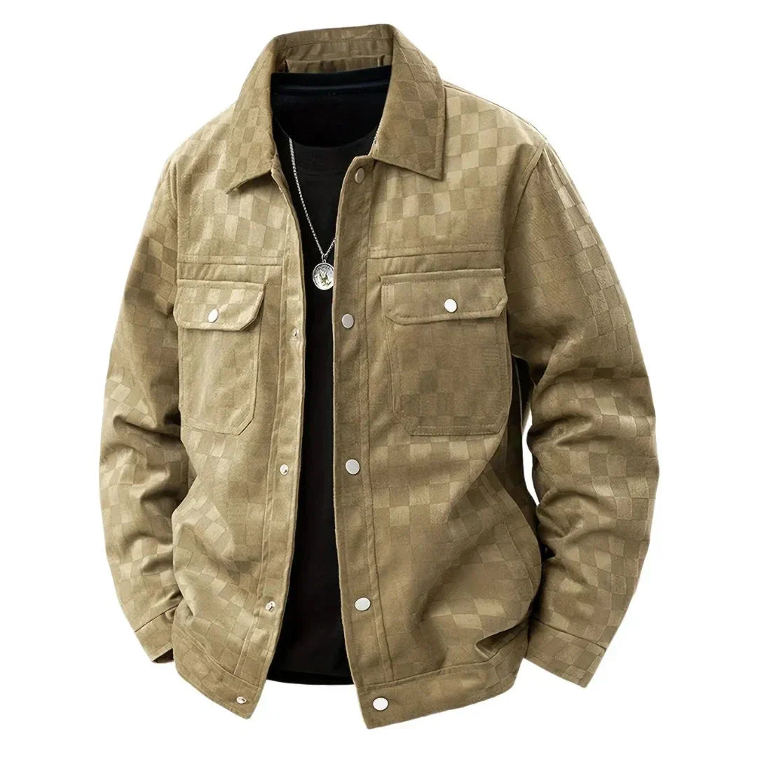 Classic Plaid Leather Mens Jacket